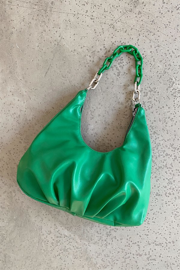 Büzgülü Baguette Çanta Yeşil