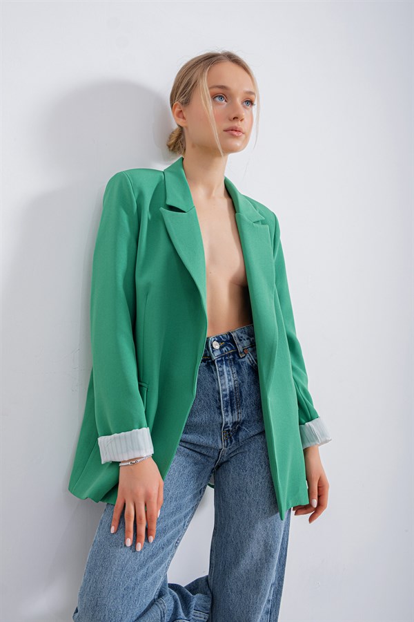 Astar Çizgili Blazer Ceket Yeşil