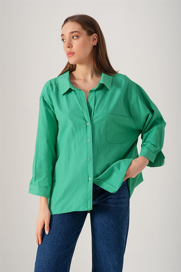 Düşük Omuzlu Oversize Gömlek Yeşil
