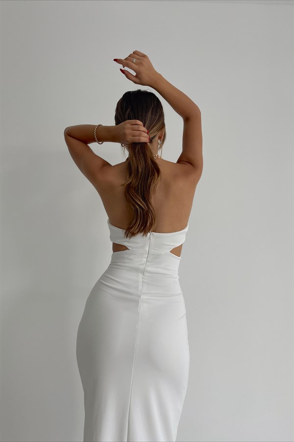 Zincir Askılı Afrodit Elbise Beyaz