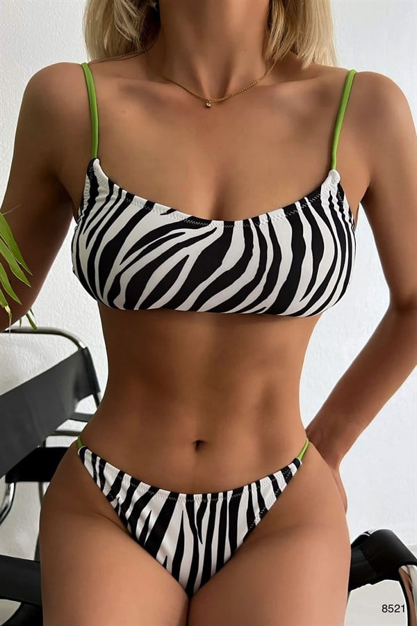 Zebra Desen Green Bikini Siyah