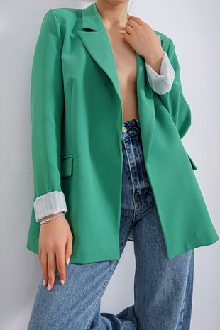 Astar Çizgili Blazer Ceket Yeşil