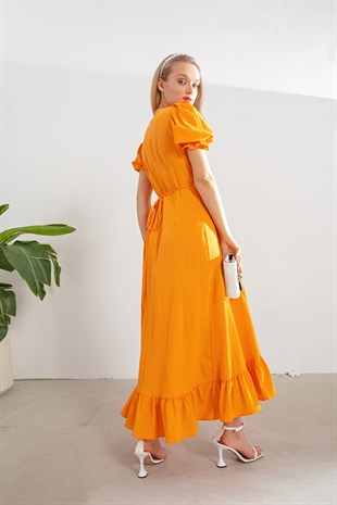 Volanlı Mi Amor Elbise Oranj