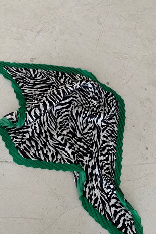 Zebra Desen İpek Saten Fular Yeşil