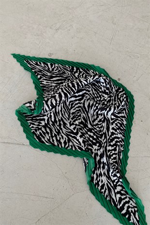 Zebra Desen İpek Saten Fular Yeşil