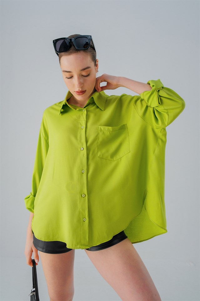 Oversize Relax Gömlek Fıstık Yeşili
