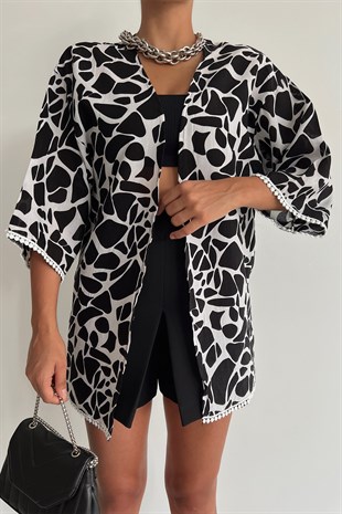 Zebra Desenli Kimono Siyah