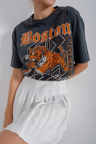Boston Tigers Yıkamalı Tshirt Füme