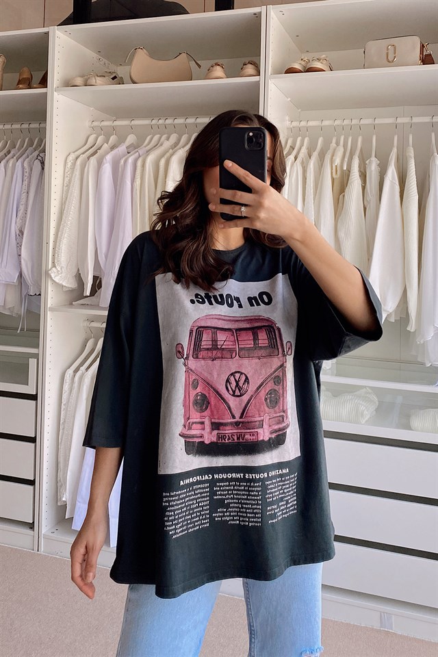On Route Oversize Tshirt Pembe