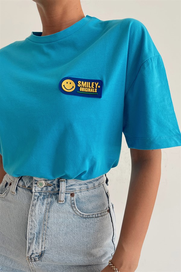 Smiley Oversize Tshirt Mavi